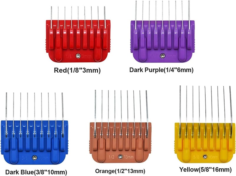 DODAER Professional Animal Stainless Steel 5 Color Guide Comb Set Compatible with andis Oster A5 wahl km10 10#/15#/30# Detachable Blade，Cutting Length 3mm-16mm - Image 2